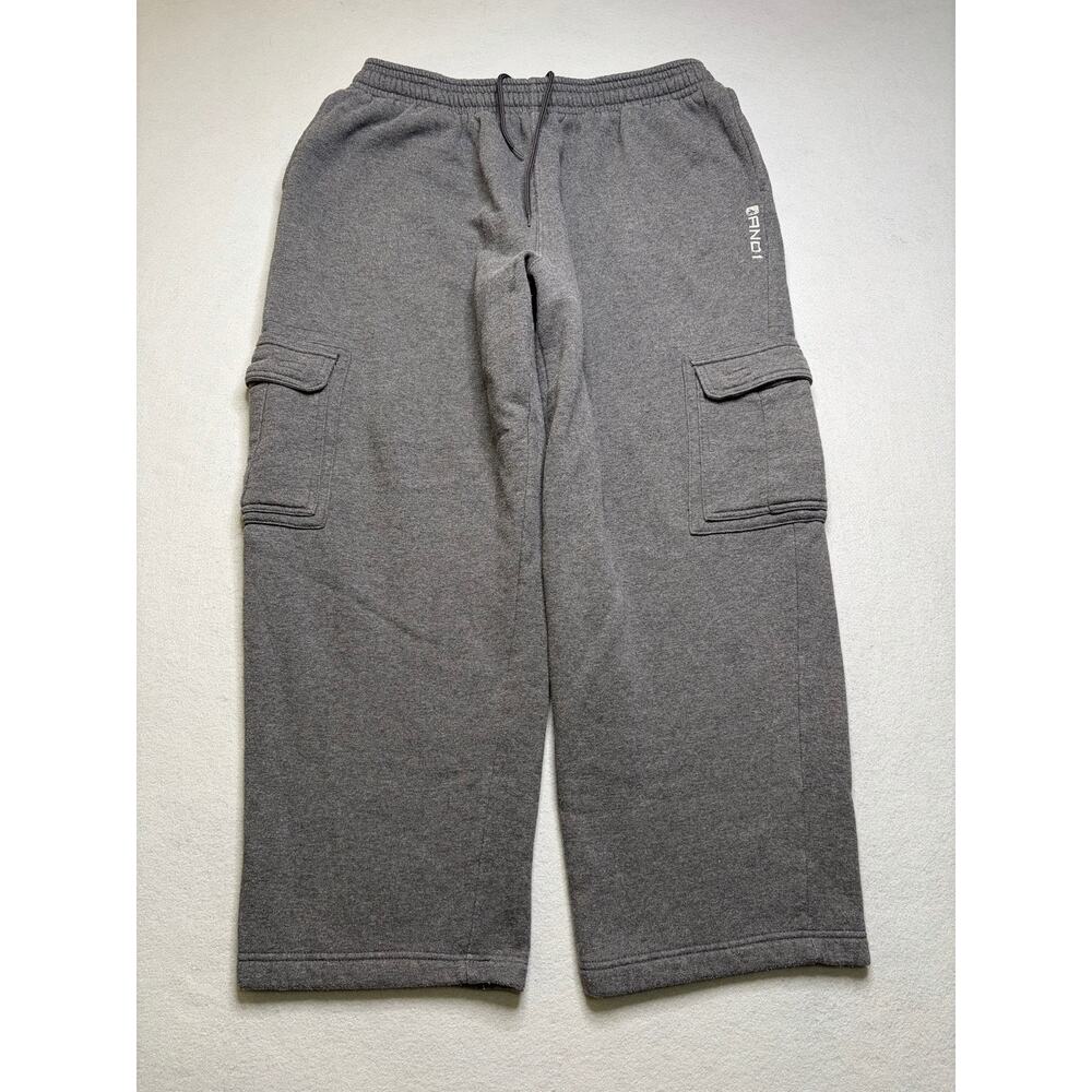 AND1‎ Men's Cargo Sweatpants XL Gray Fleece Athletic Pants Y2K Baggy Loose